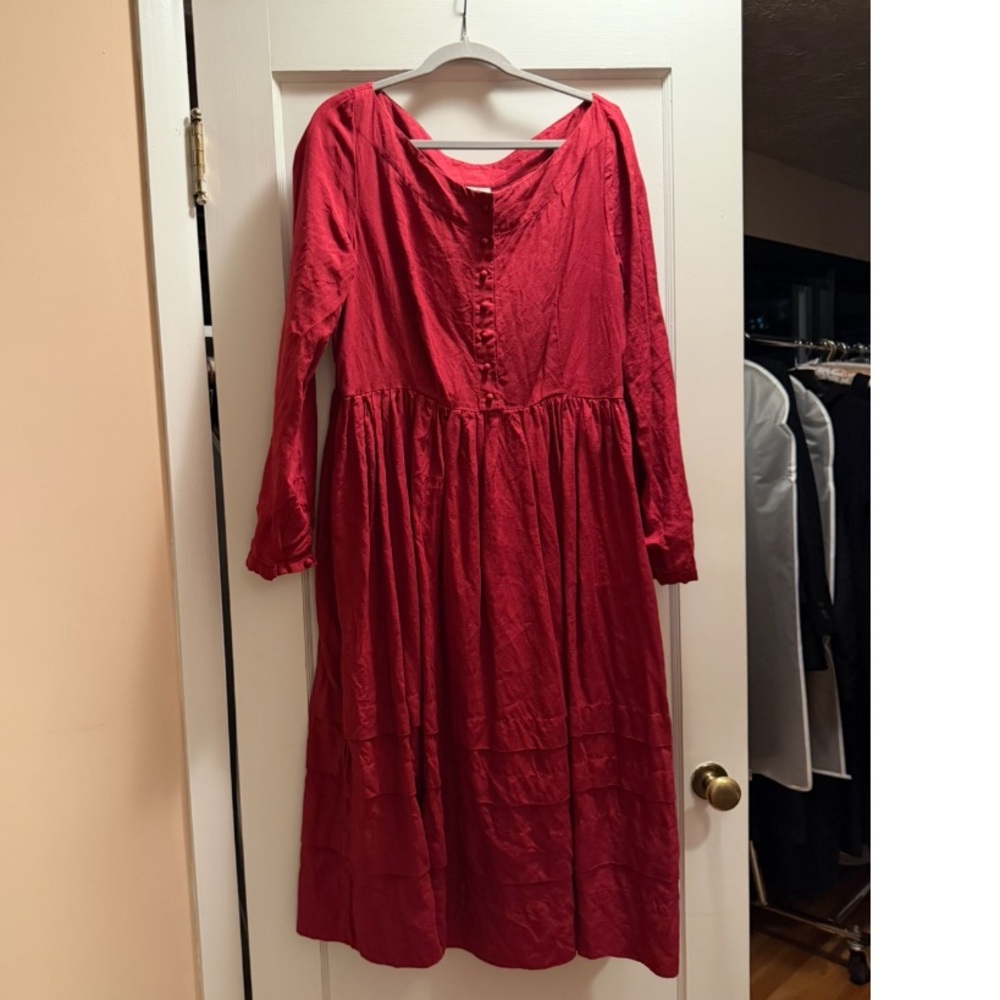 Son de Flor Long Sleeve Red Linen Dress